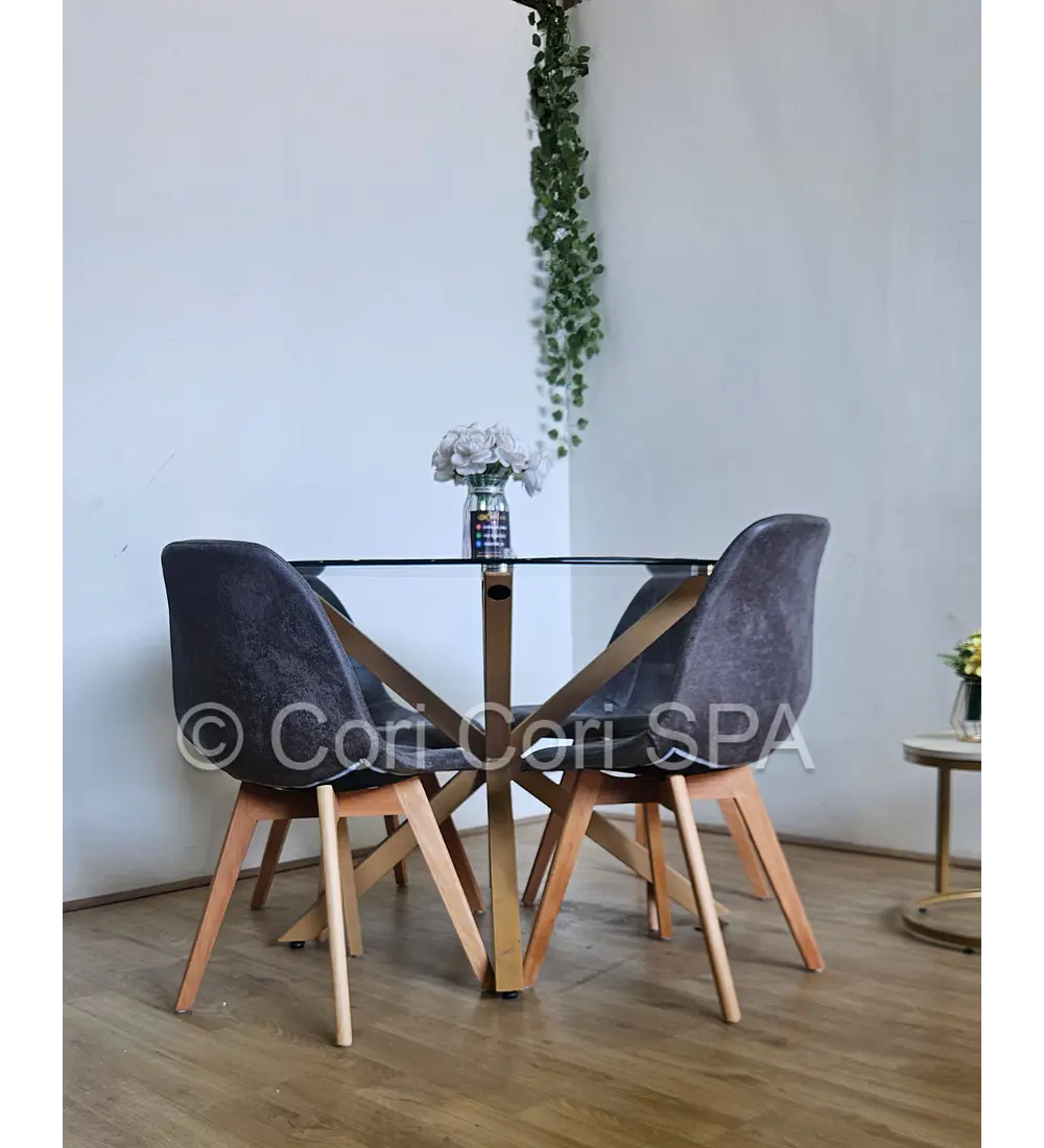 Comedor Warwick  120cm + 4 Sillas Capitonne Ecocuero Vintage