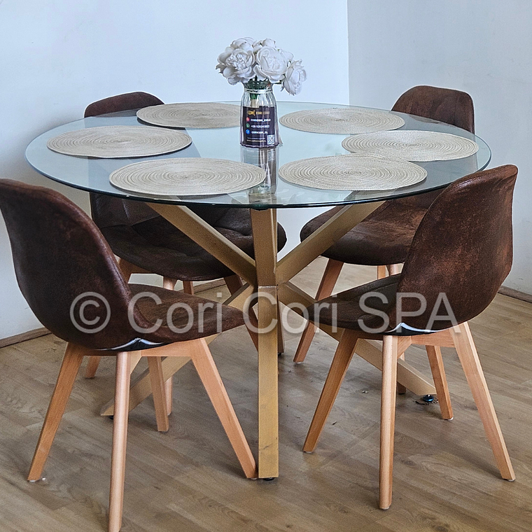 Comedor Warwick  100cm + 4 Sillas Capitonne Ecocuero Vintage 3