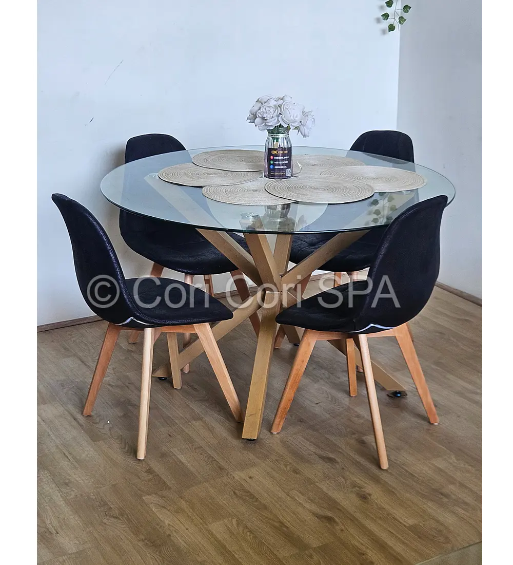 Comedor Warwick  100cm + 4 Sillas Capitonne Ecocuero Vintage