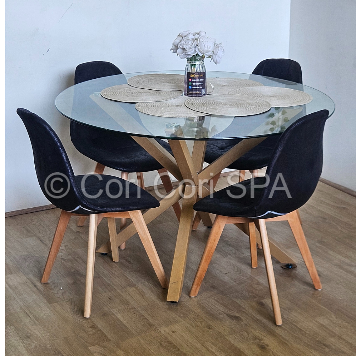 Comedor Warwick  100cm + 4 Sillas Capitonne Ecocuero Vintage 4