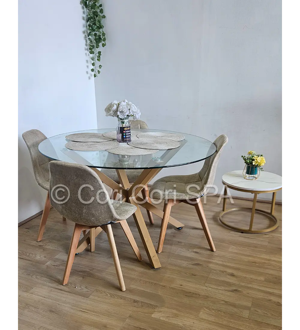 Comedor Warwick  100cm + 4 Sillas Capitonne Ecocuero Vintage