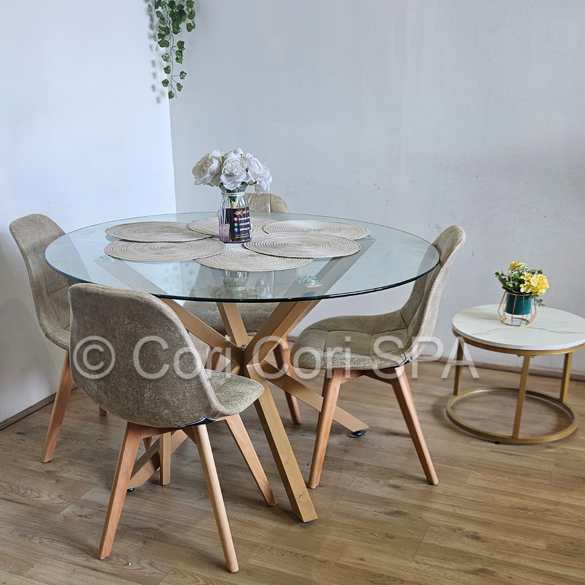 Comedor Warwick  100cm + 4 Sillas Capitonne Ecocuero Vintage 5