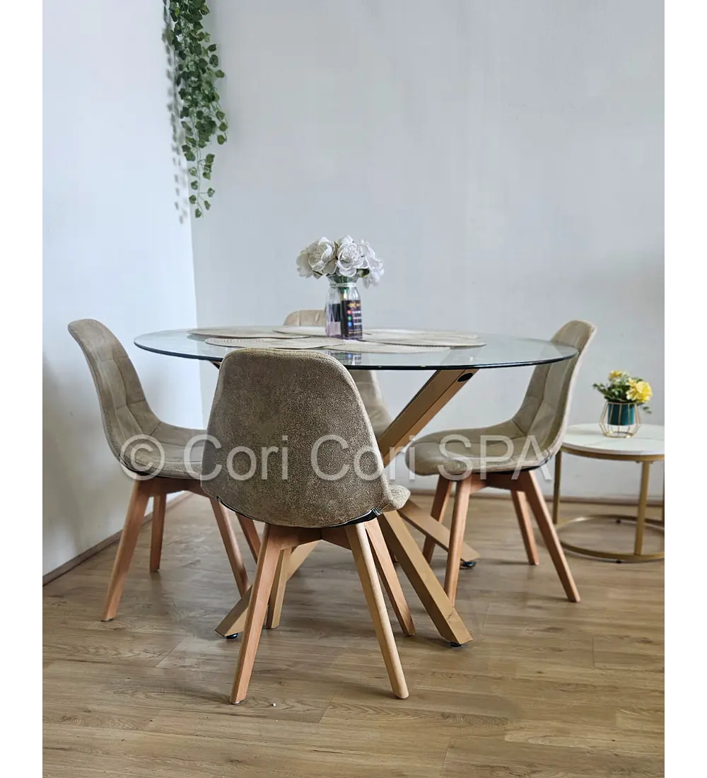 Comedor Warwick  100cm + 4 Sillas Capitonne Ecocuero Vintage