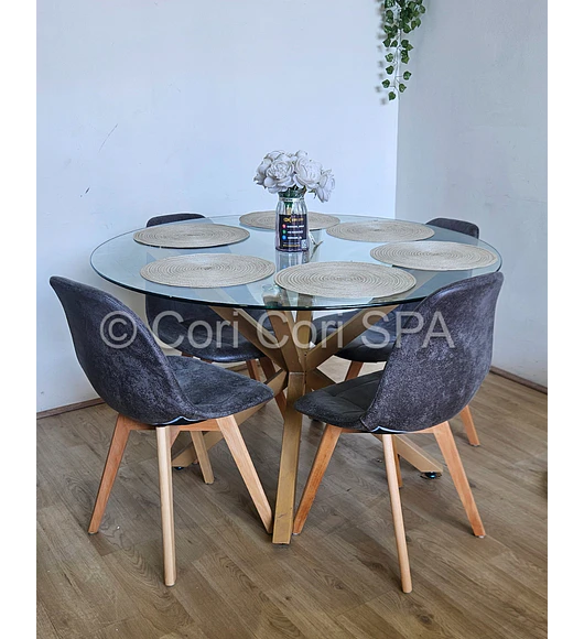 Comedor Warwick  100cm + 4 Sillas Capitonne Ecocuero Vintage