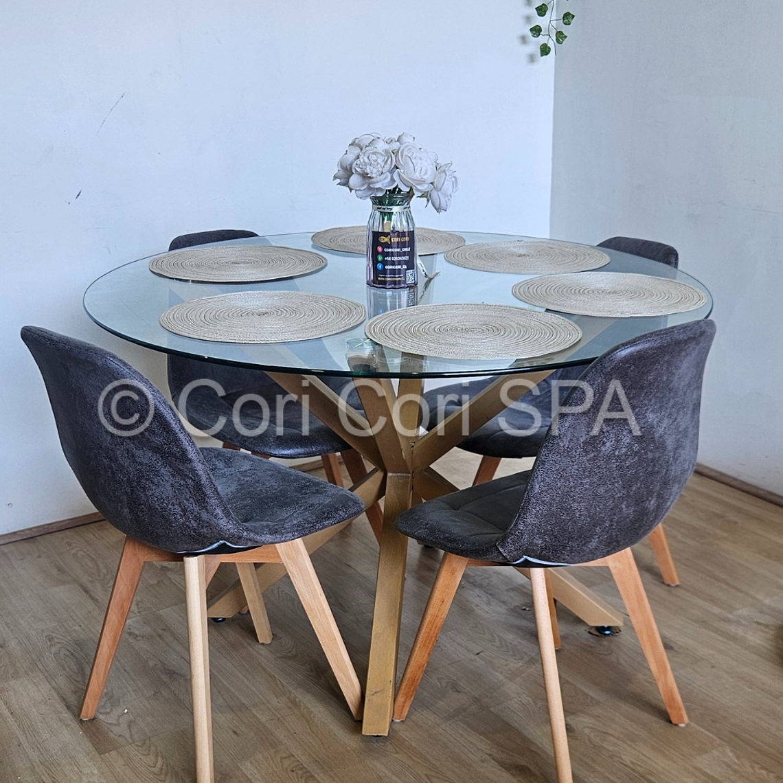 Comedor Warwick  100cm + 4 Sillas Capitonne Ecocuero Vintage 1