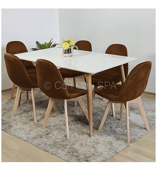 Mármol 160x90cm  + 6 Sillas Capitonne Velvet