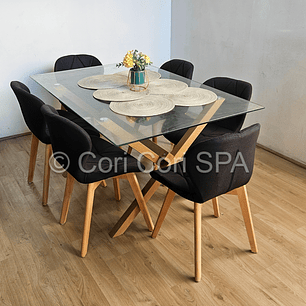 Comedor Medlock 130x80cms + 6 Sillas Mariposa Lino