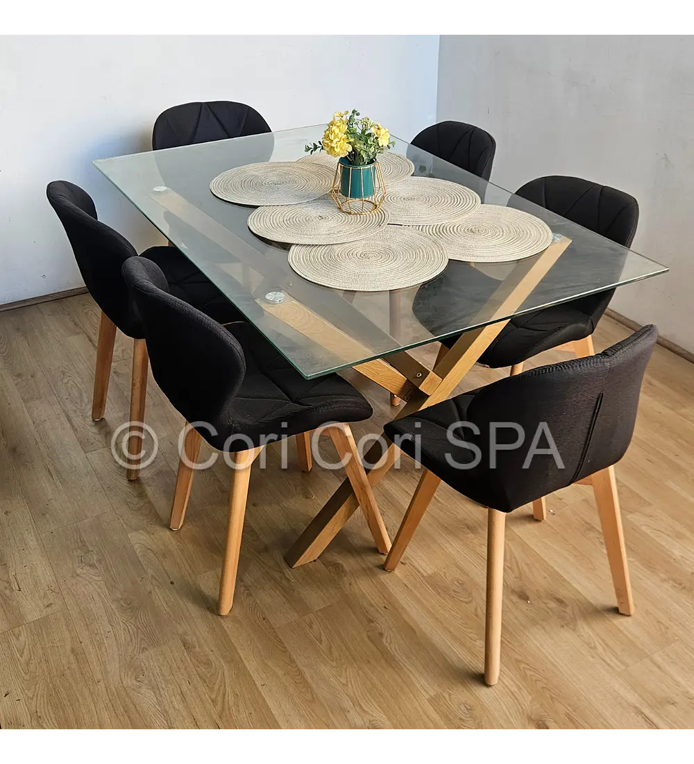 Comedor Medlock 130x80cms + 6 Sillas Mariposa Lino