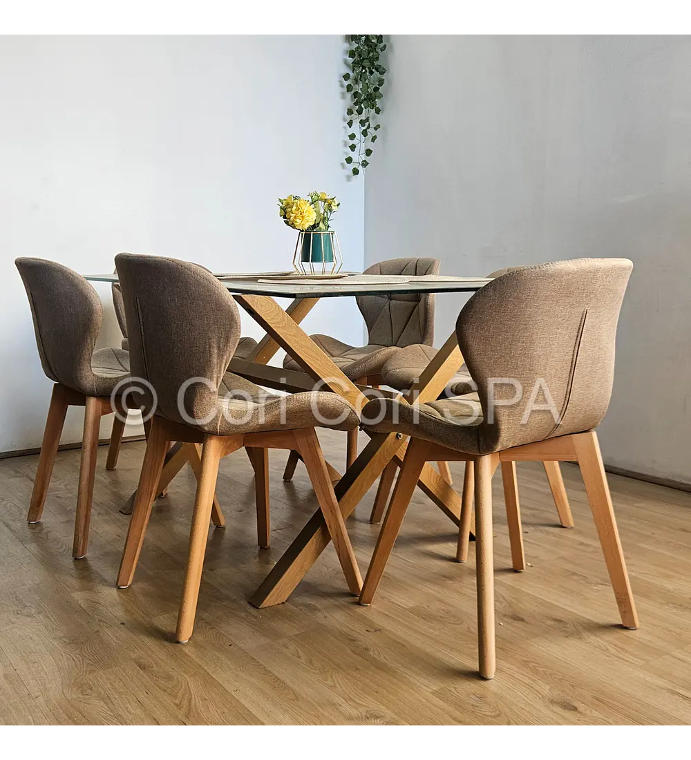 Comedor Medlock 130x80cms + 6 Sillas Mariposa Lino