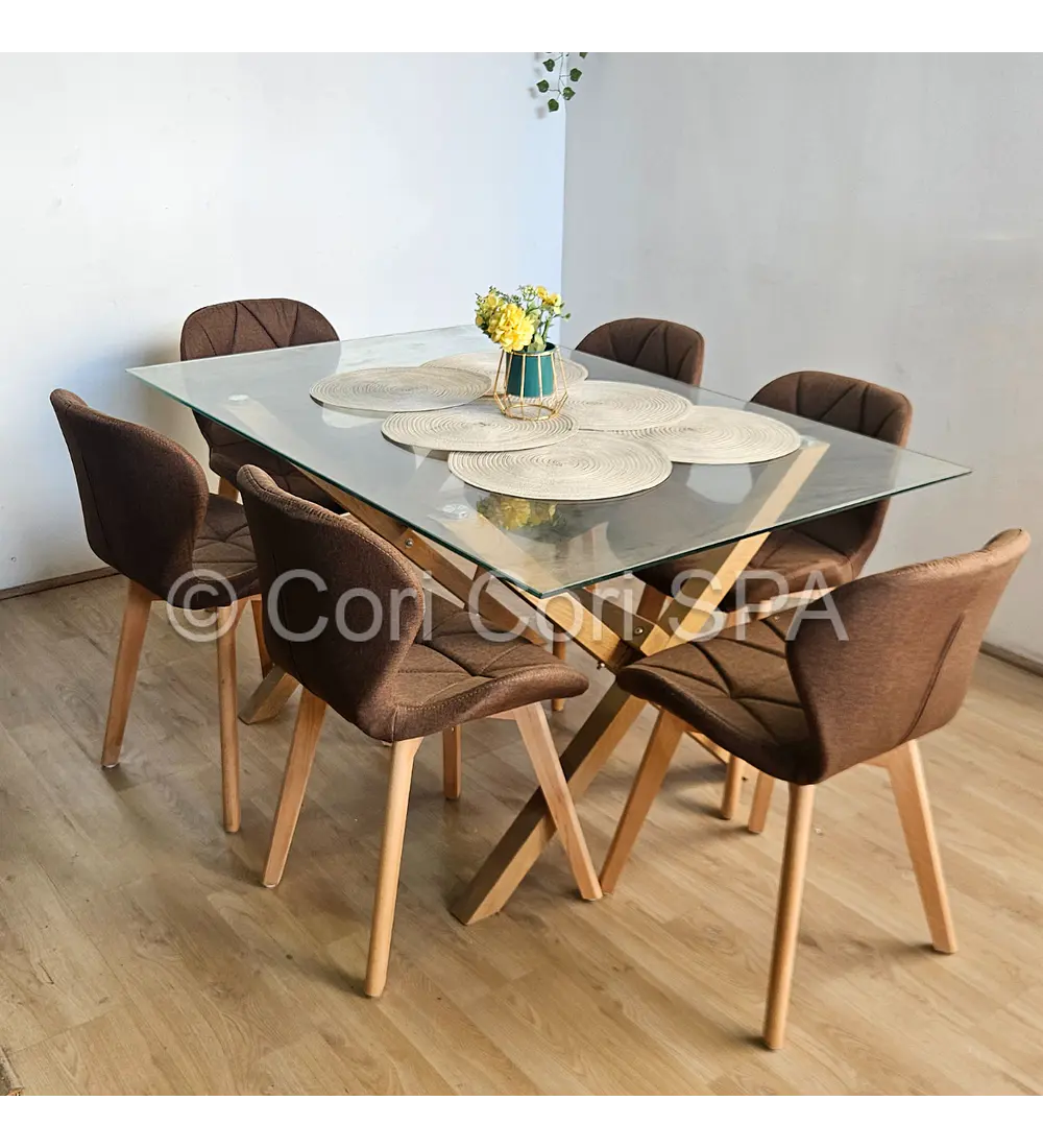 Comedor Medlock 130x80cms + 6 Sillas Mariposa Lino