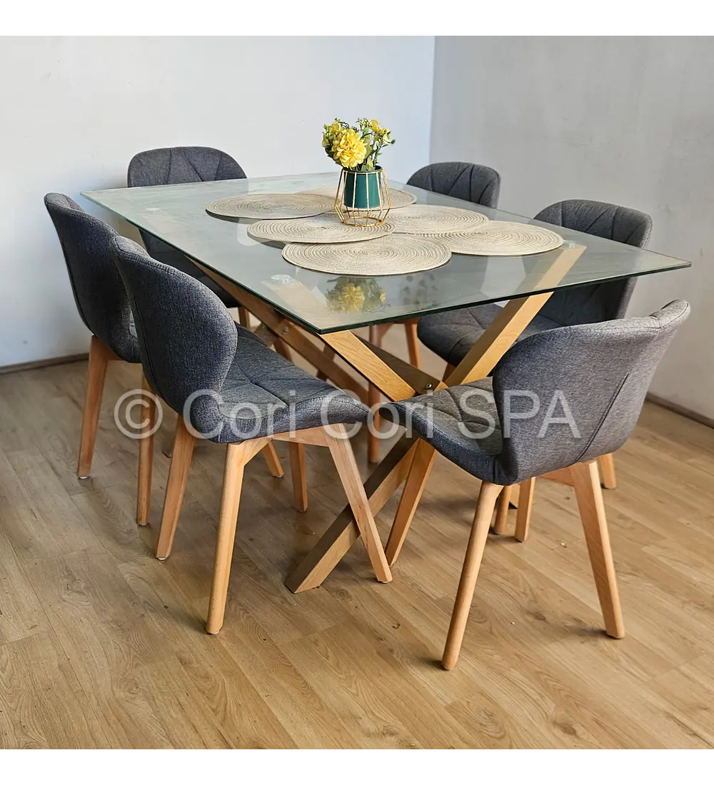 Comedor Medlock 130x80cms + 6 Sillas Mariposa Lino