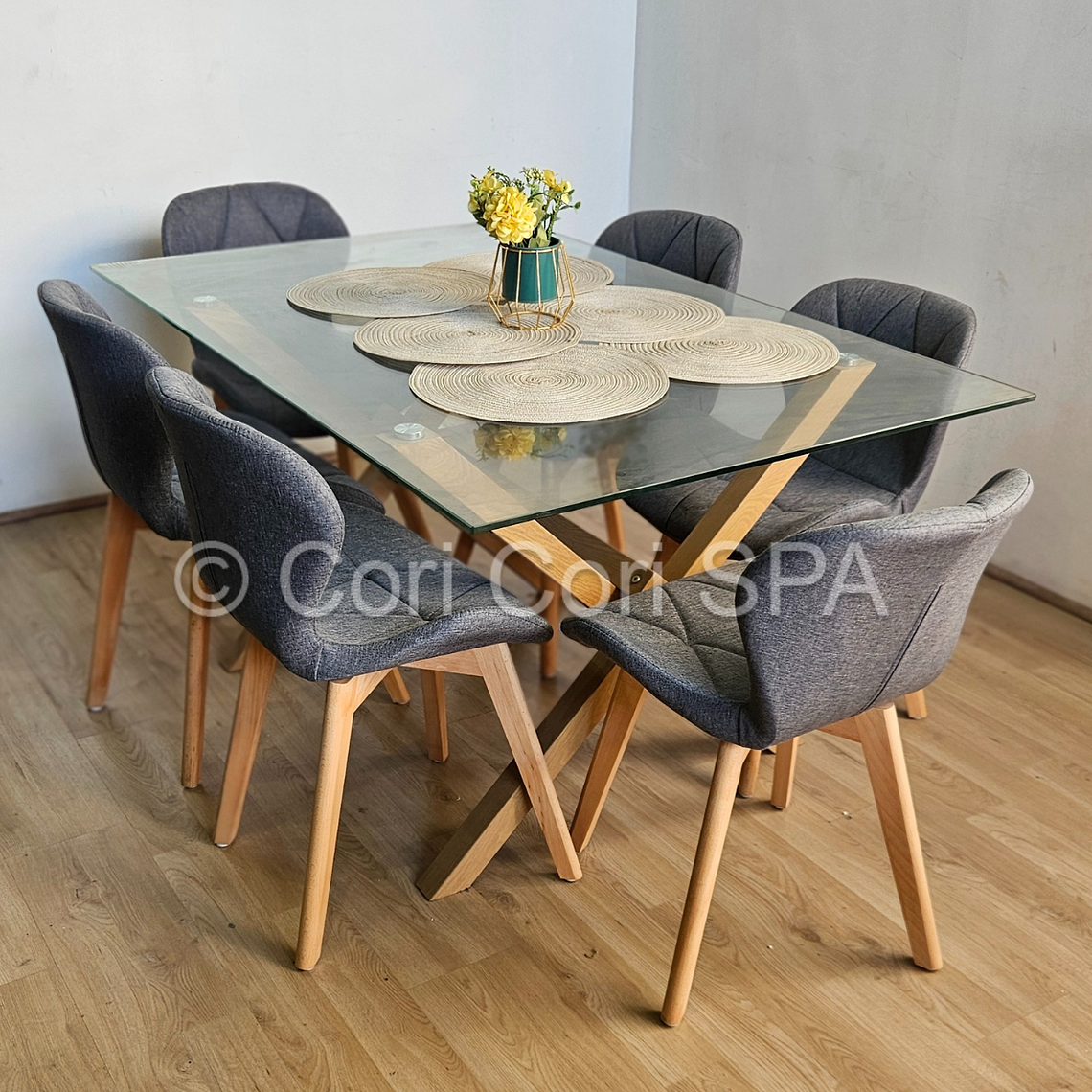 Comedor Medlock 130x80cms + 6 Sillas Mariposa Lino 13