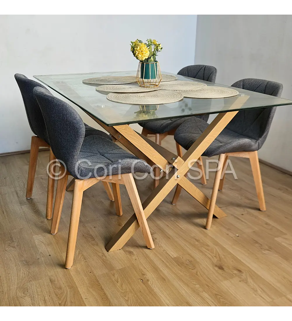 Comedor Medlock 130x80cms + 4 Sillas Mariposa Lino