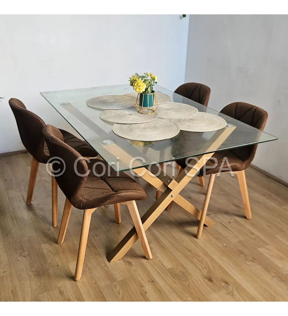 Comedor Medlock 130x80cms + 4 Sillas Mariposa Lino