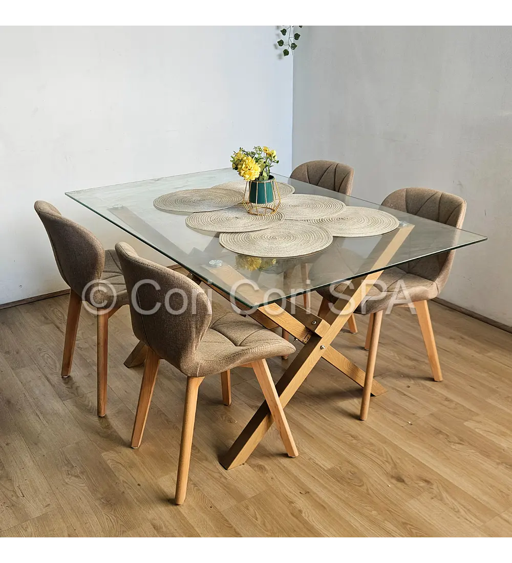 Comedor Medlock 130x80cms + 4 Sillas Mariposa Lino