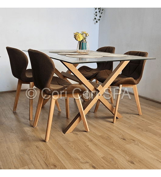 Comedor Medlock 130x80cms + 4 Sillas Mariposa Lino