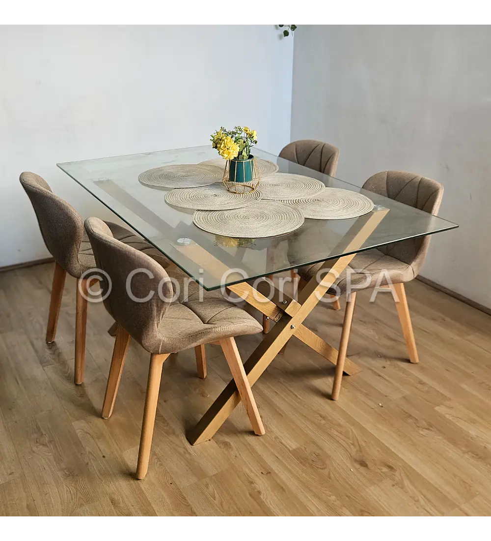 Comedor Medlock 130x80cms + 4 Sillas Mariposa Lino