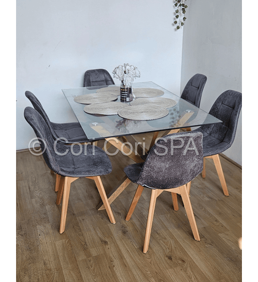 Comedor Medlock 130 x 80cm + 6  Sillas Capitonne Ecocuero Vintage