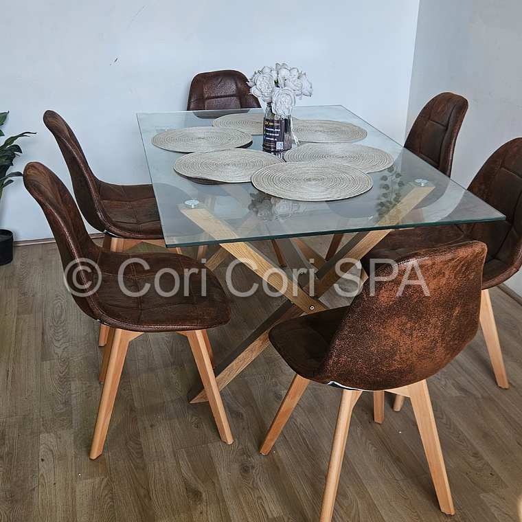 Comedor Medlock 130 x 80cm + 6  Sillas Capitonne Ecocuero Vintage 3