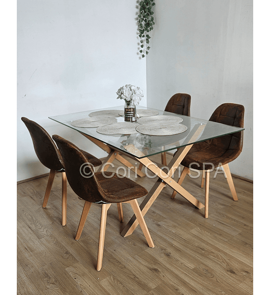 Comedor Medlock 130 x 80cm + 4  Sillas Capitonne Ecocuero Vintage