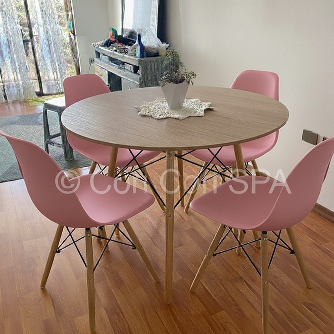 Comedor Mesa Wood 100cm + 4 Sillas Eames 8