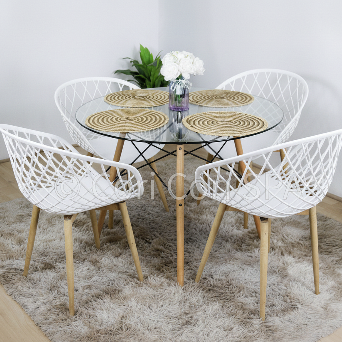 Comedor Eames Vidrio 100cm + 4 Butaca Mesh 6