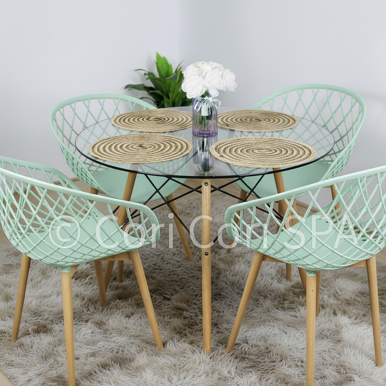 Comedor Eames Vidrio 100cm + 4 Butaca Mesh 5