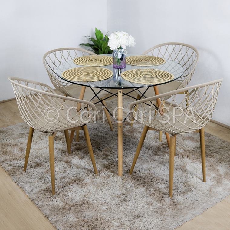 Comedor Eames Vidrio 80cm + 4 Butacas Mesh 2