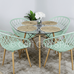 Comedor Eames Vidrio 80cm + 4 Butacas Mesh