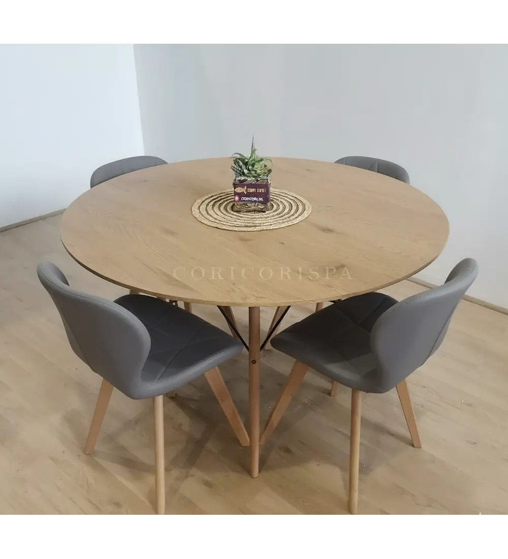 Comedor Mesa Wood 120cm + 4 Sillas Mariposa Ecocuero Wood