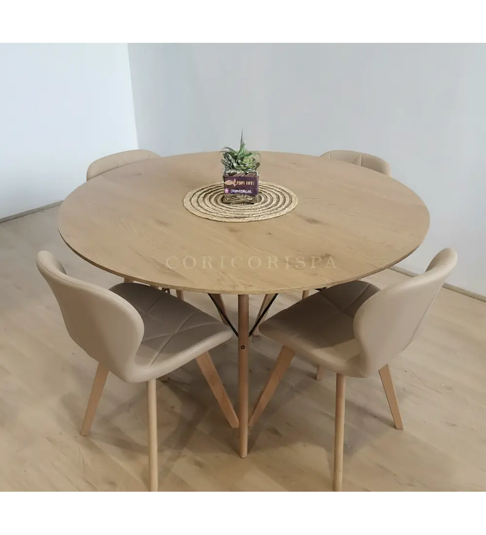 Comedor Mesa Wood 120cm + 4 Sillas Mariposa Ecocuero Wood