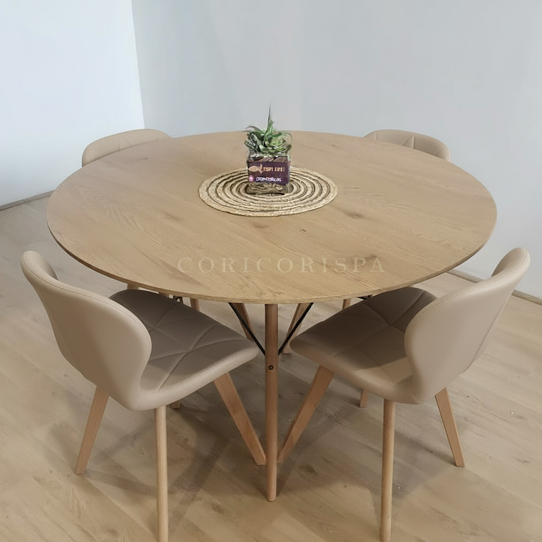 Comedor Mesa Wood 120cm + 4 Sillas Mariposa Ecocuero Wood 7