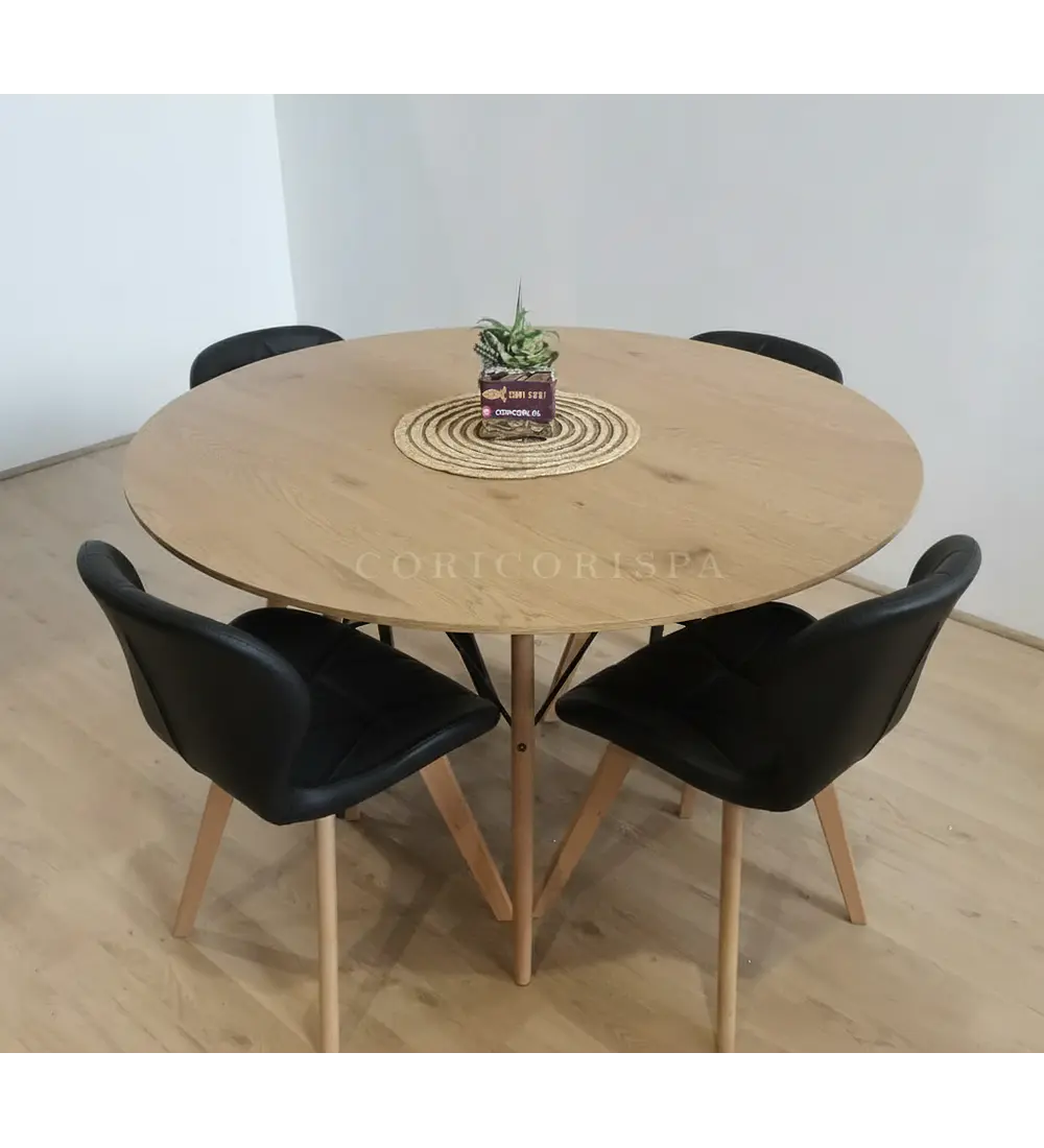 Comedor Mesa Wood 120cm + 4 Sillas Mariposa Ecocuero Wood