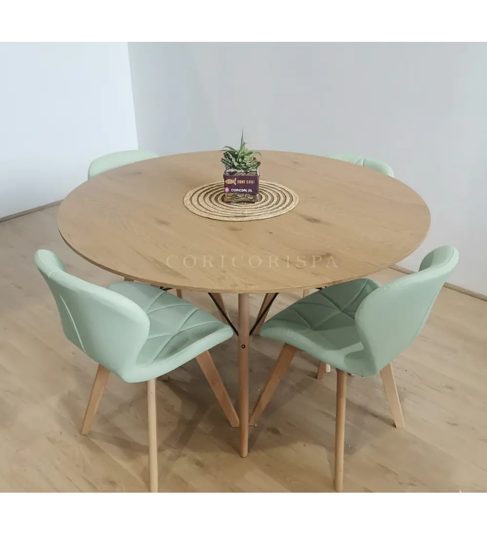 Comedor Mesa Wood 120cm + 4 Sillas Mariposa Ecocuero Wood