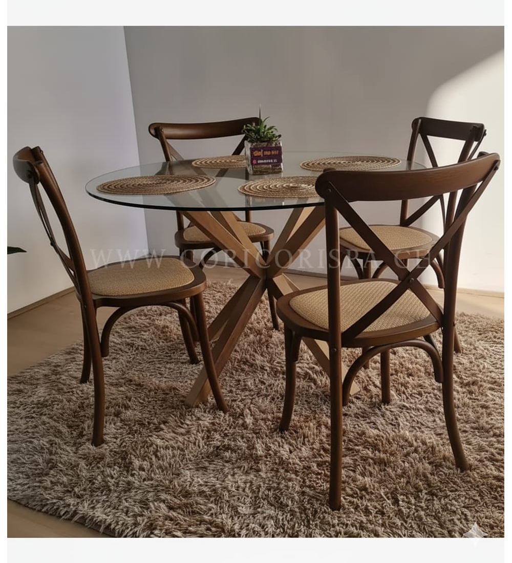Comedor Warwick 100cm + 4 Sillas Crossback Madera 