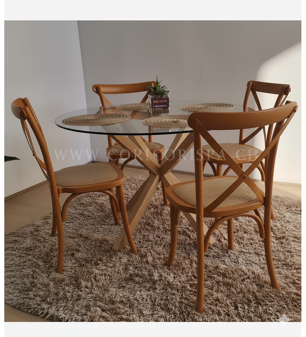 Comedor Warwick 100cm + 4 Sillas Crossback Madera 
