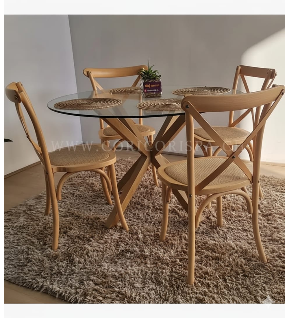 Comedor Warwick 100cm + 4 Sillas Crossback Madera 