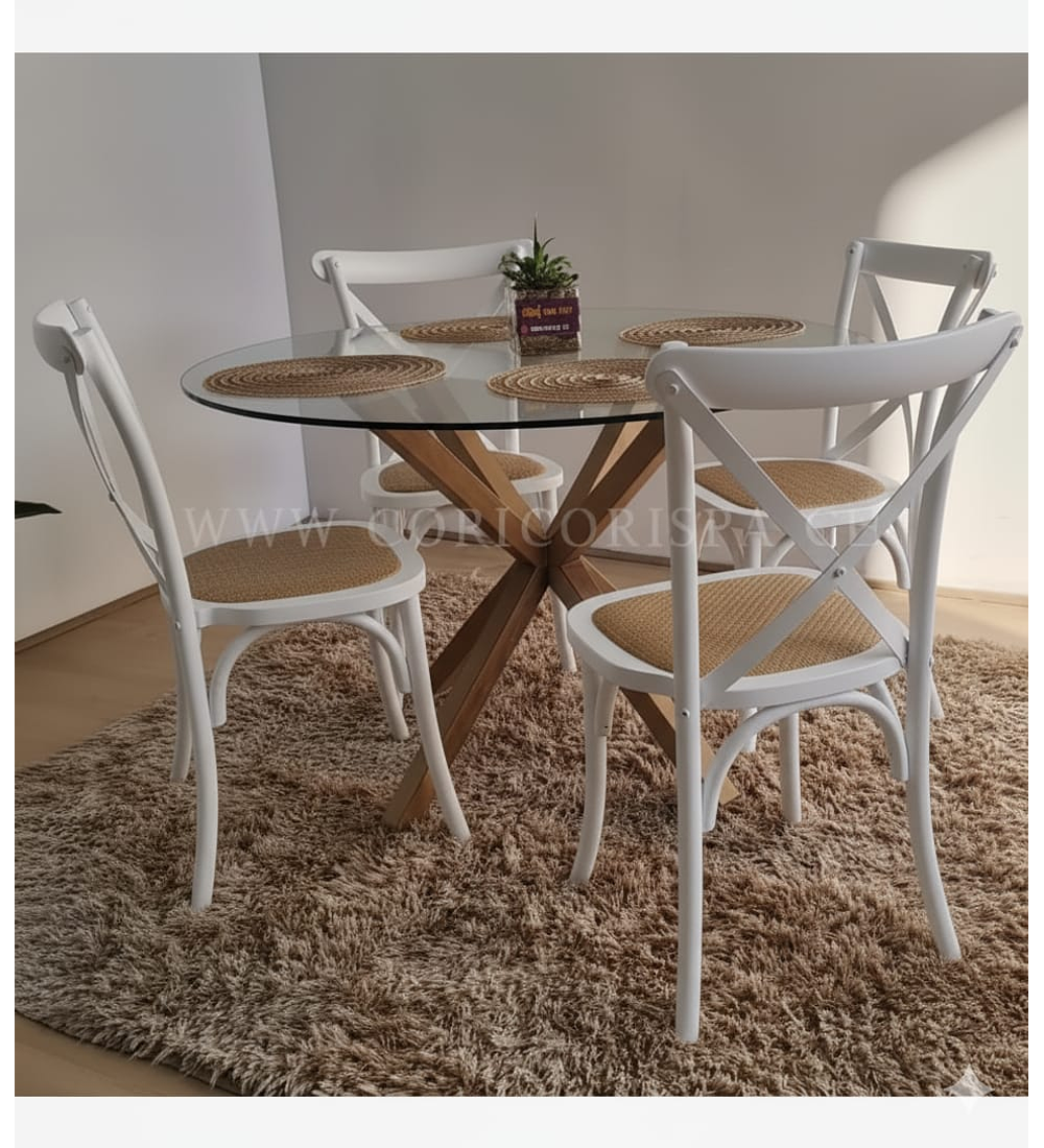 Comedor Warwick 100cm + 4 Sillas Crossback Madera 