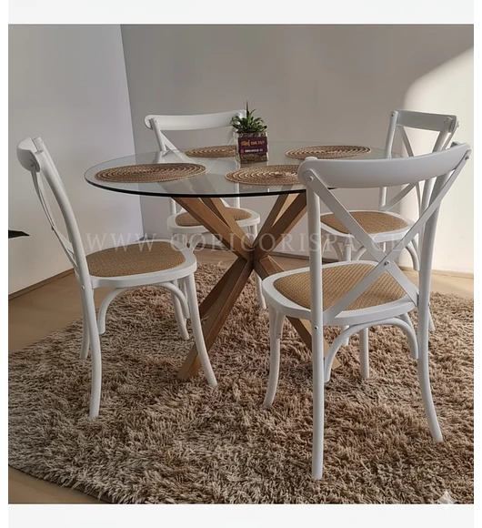 Comedor Warwick 100cm + 4 Sillas Crossback Madera 