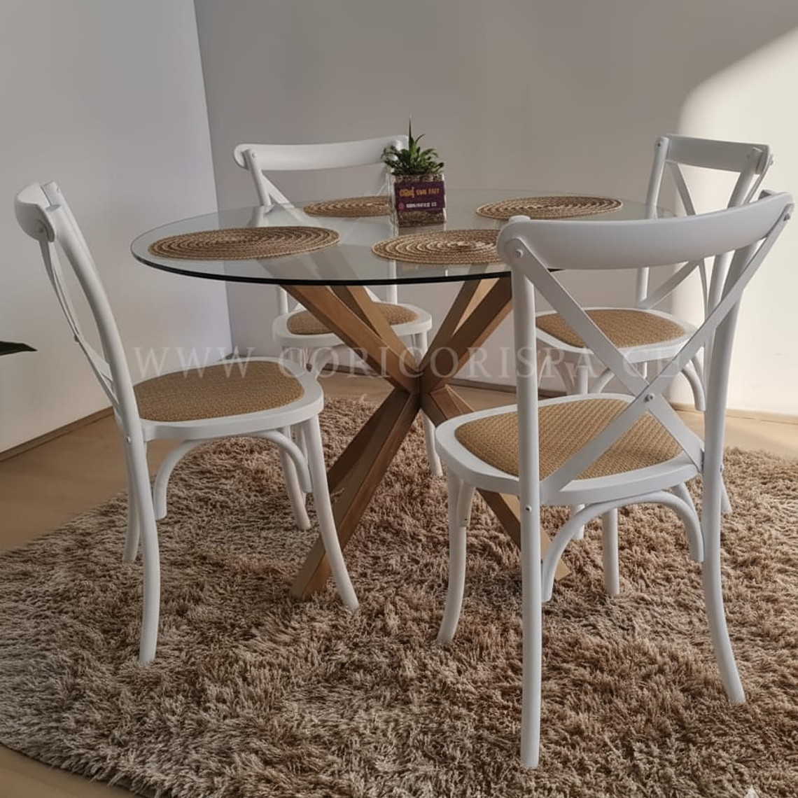 Comedor Warwick 100cm + 4 Sillas Crossback Madera  1