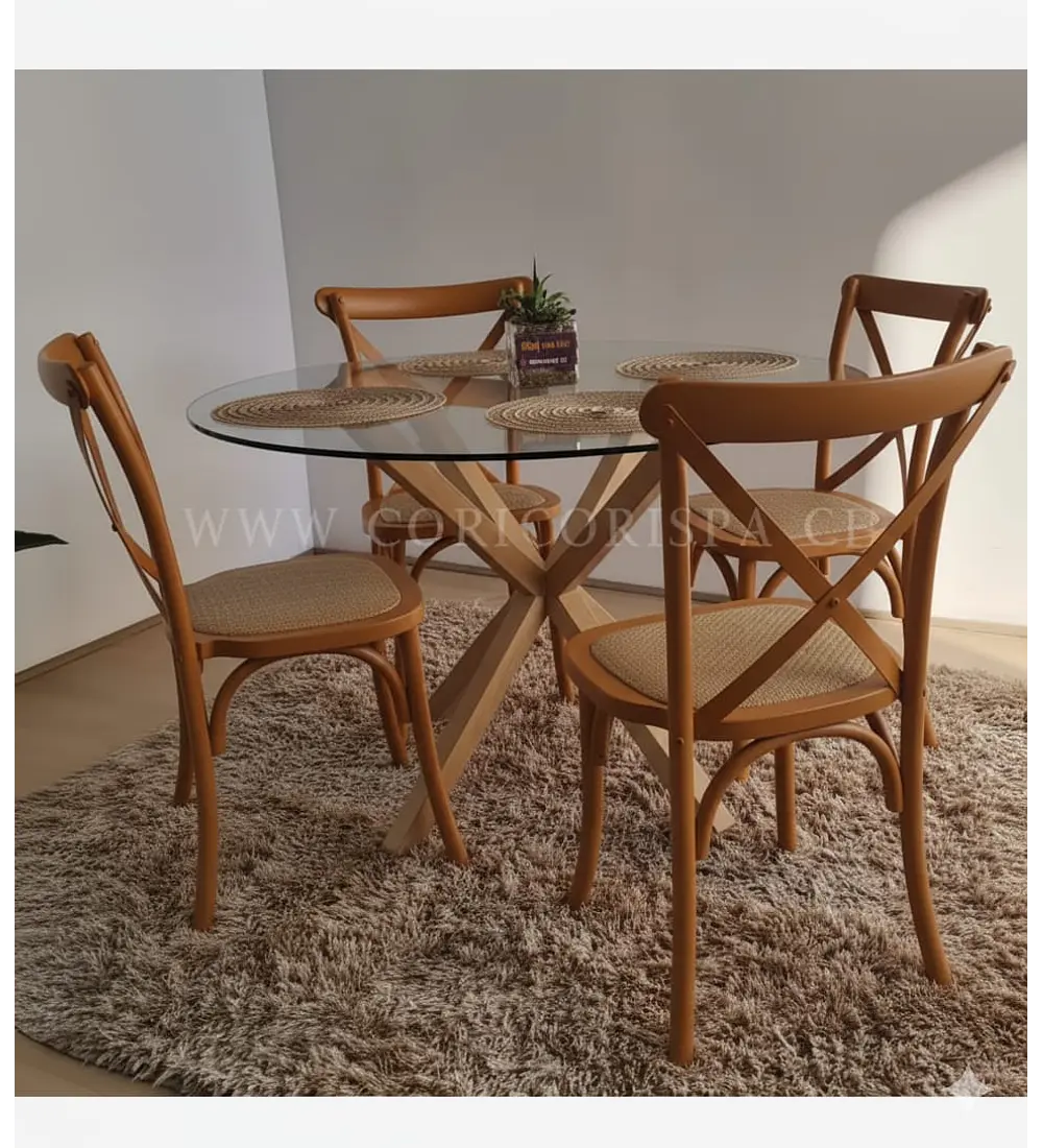 Comedor Warwick 120cm + 4 Sillas Crossback Madera 