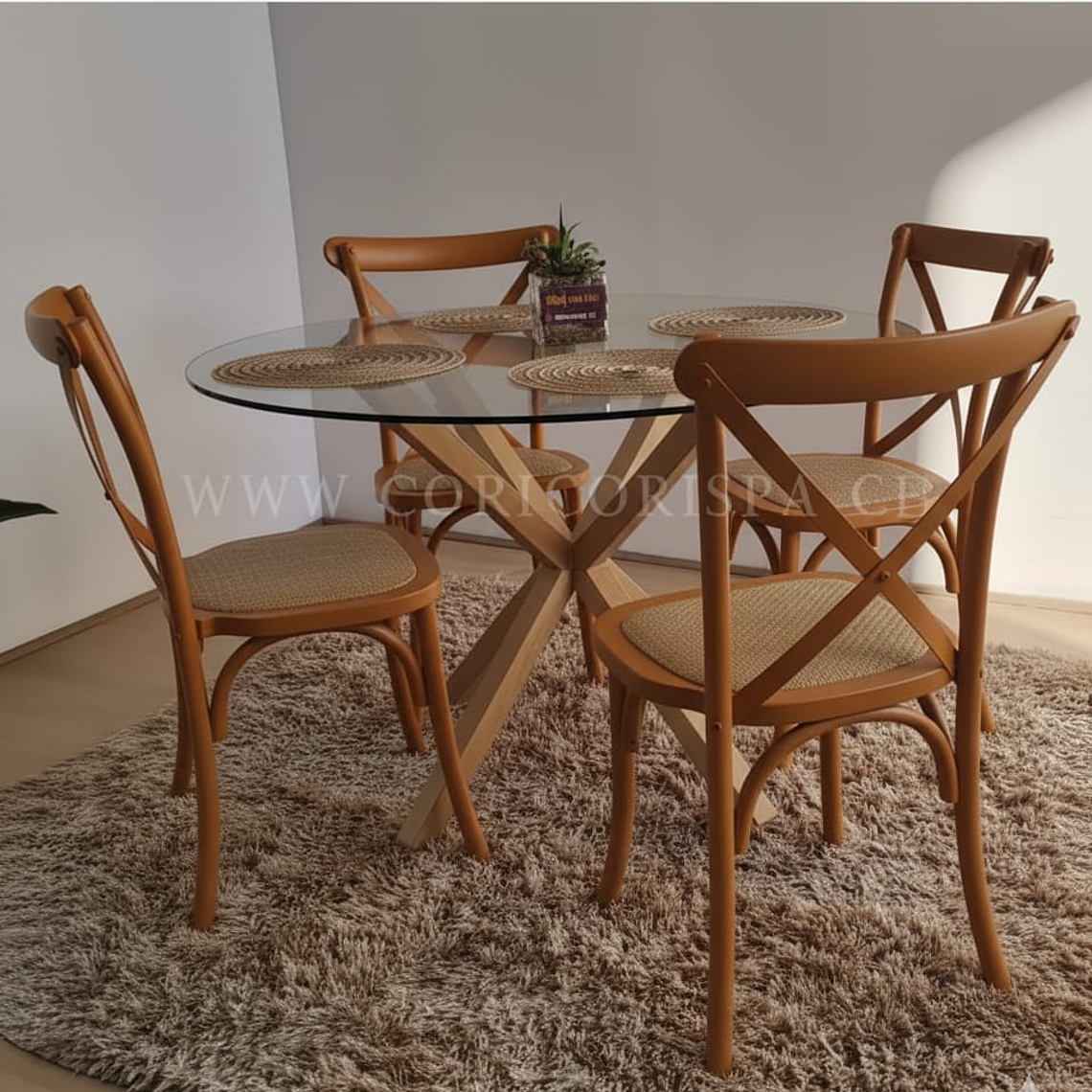 Comedor Warwick 120cm + 4 Sillas Crossback Madera  6