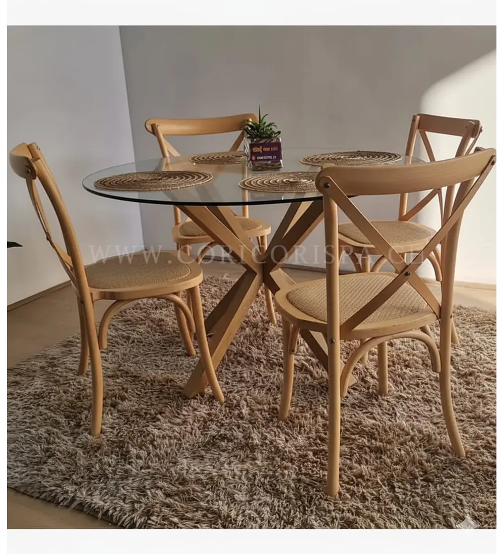 Comedor Warwick 120cm + 4 Sillas Crossback Madera 