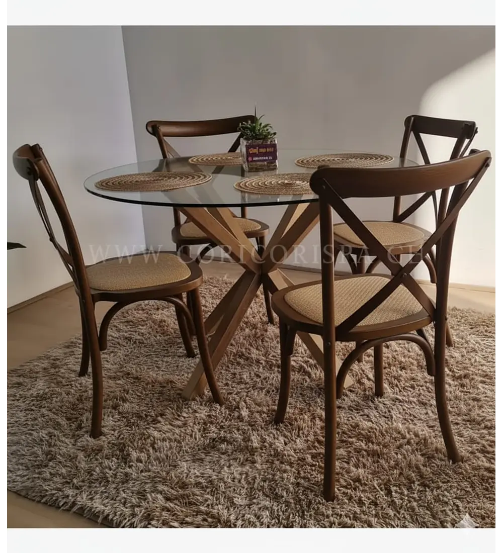 Comedor Warwick 120cm + 4 Sillas Crossback Madera 
