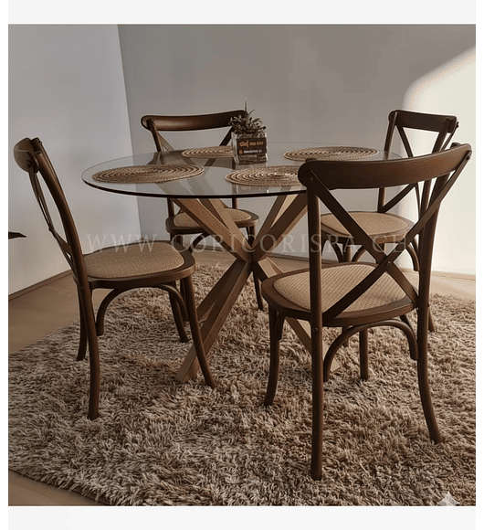 Comedor Warwick 120cm + 4 Sillas Crossback Madera 