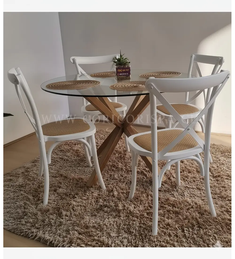 Comedor Warwick 120cm + 4 Sillas Crossback Madera 