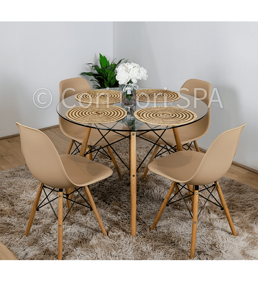 Comedor Eames Vidrio 100cms + 4 Sillas Eames 