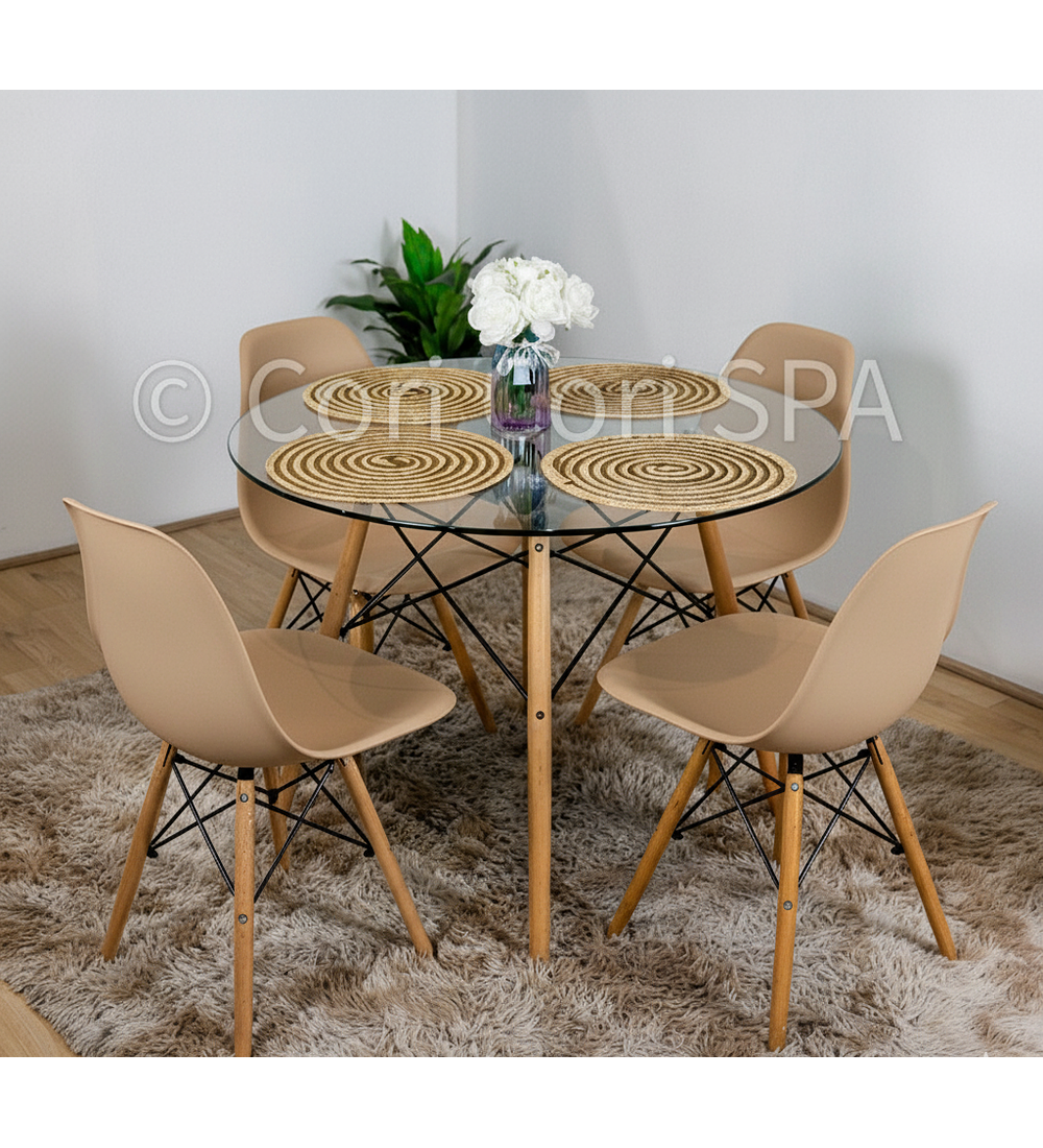 Comedor Eames Vidrio 120cms + 4 Sillas Eames