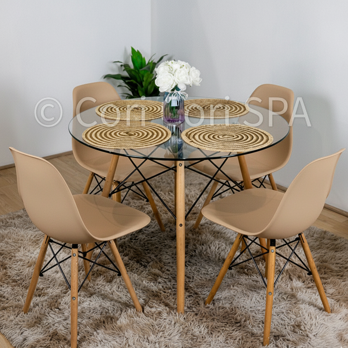 Comedor Eames Vidrio 120cms + 4 Sillas Eames 8