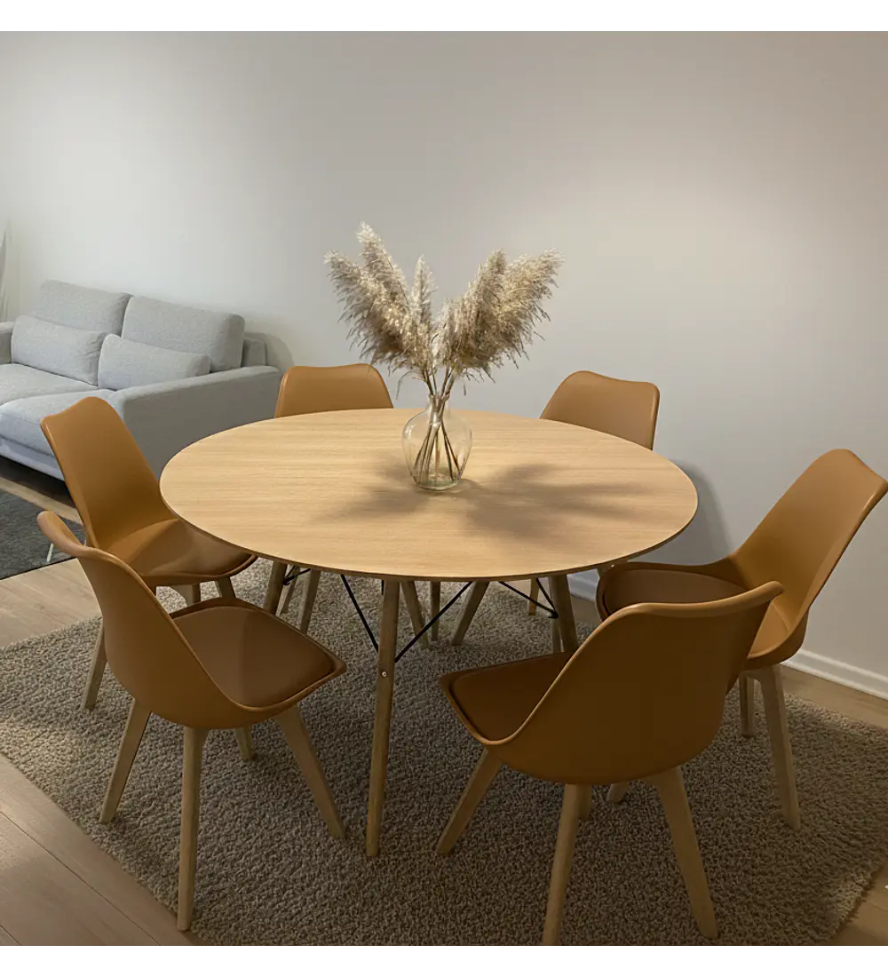 Comedor Mesa Wood 120cms + 6 Sillas Tulip